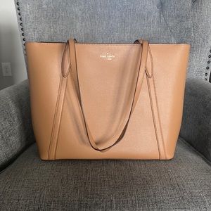 Kate Spade Medium Tote, light neutral tan with gold zipper and light tan inside